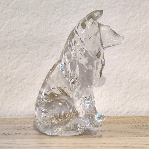 4.5" Glass Sitting Collie Dog Figure / Paperweight Clear Pressed Molded Good Boy - Picture 11 of 16